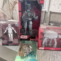 Star Wars Disney Store / Hasbro Collector Bundle – Talking Boba Fett, Stormtrooper Elite Series, AT-AT Die-Cast + Boba Fett Figure
