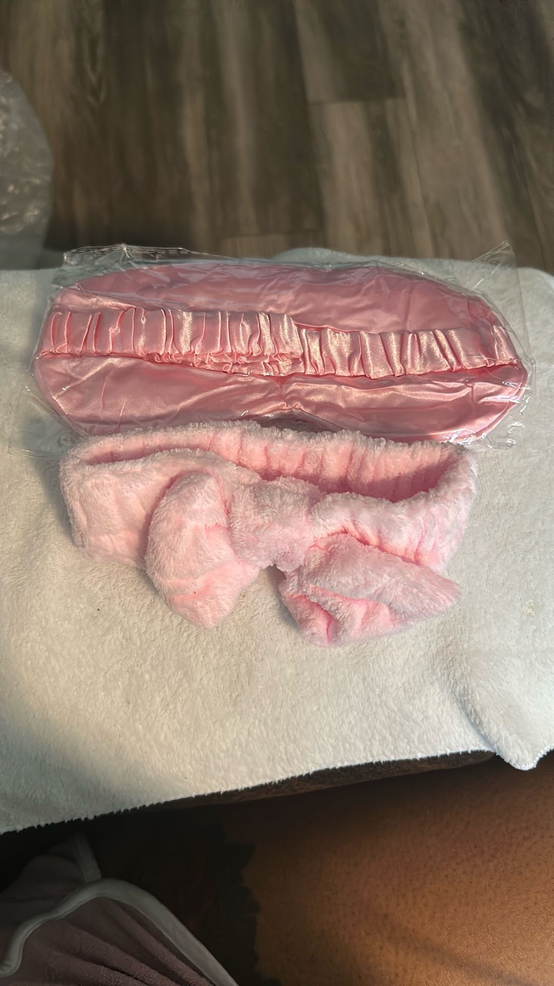 Silk Pink Eye Cover& Plush Pink Spa Headband