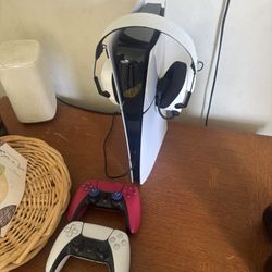 Ps5 2 Controllers Blue Tooth Headset And Wall And Controller Mounts 