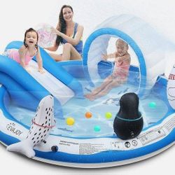 Inflatable Play Center, EVAJOY Kiddie Pool with Slide for Children
