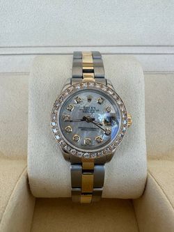 Rolex Datejust 26 26mm ladies yellow gold and stainless steel oyster bracelet mop diamond dial bezel