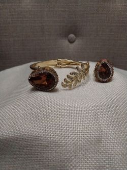 Gold Plated Crystal Cuff Bracelet and Ring Set