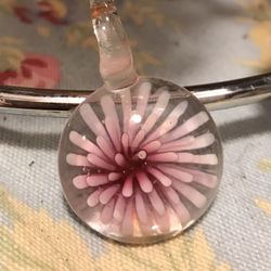 Beautiful Clear And Pink Starburst Glass Pendant 