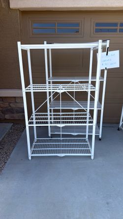 Collapsible Folding Metal Storage Shelves with Wheels – White