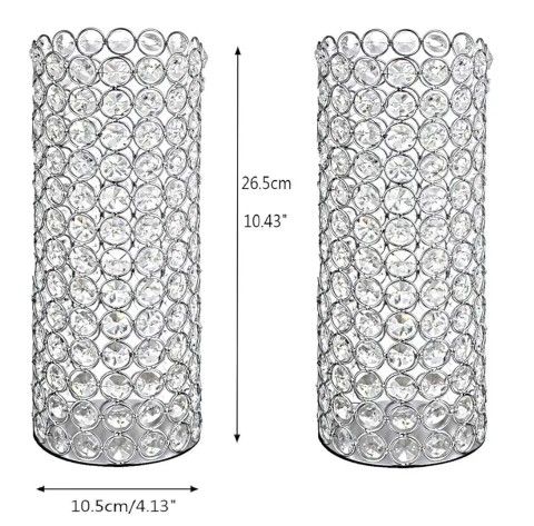 Metal & Crystal Pillar Candle Holder, 10.4" Hurricane Candle Holder, 2pieces