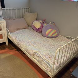 IKEA MINNEN Toddler Bed Frame – White Metal (Adjustable)