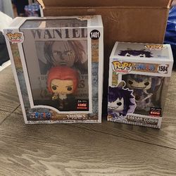 Shanks Wanted Poster And Cesar Clown Funko Pops