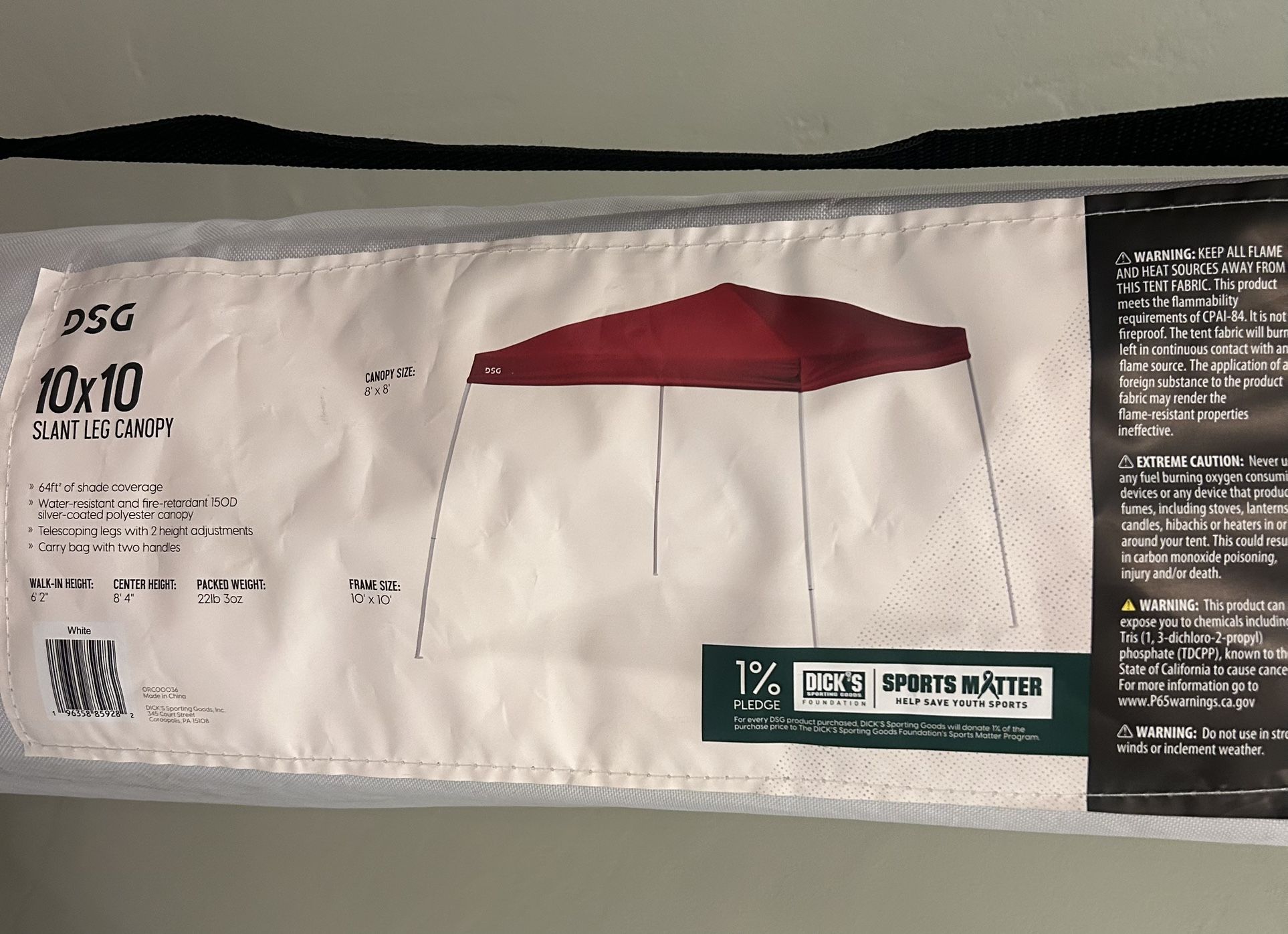 NEVER OPENED - DSG 10’ x 10’ Slant Leg Canopy 