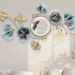 Large Wall Mirror,Modern Wall Mirrors Decorative,3DMetal Ginkgo Biloba Design - Perfect for Living Room, Bedroom, Bathroom, or Entryway Wall Decor（59'