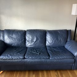 Navy Blue Leather Couch for Sale 