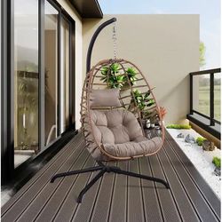 Foldable Wicker Hanging Egg Chair with Stand