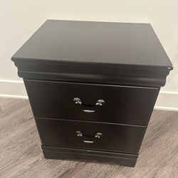 Solid Wood Black Nightstand | 2 Drawer Bedside Table | Farmhouse Modern