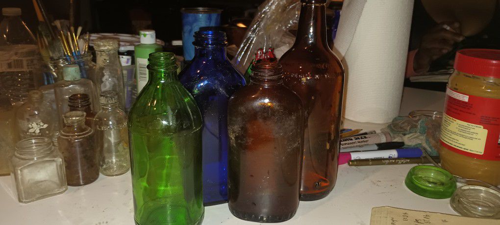 Vintage Lot Of  4 Antique Bottles From 1940s..7-10" Ht...