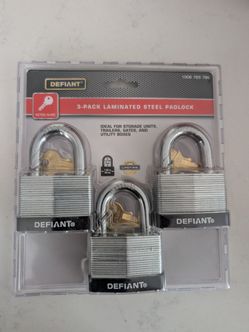 Defiant
50 mm 1 in. 3-Pack Laminated Steel Shackle Keyed Padlock (Includes 3 Keys)