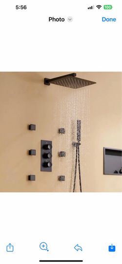 12" Wall Mounted Thermostatic Luxury Shower System brushed nickel  16L And Black  16B