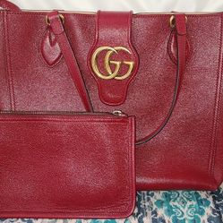 Gucci Red Tote With attached Pouch- Authentic 