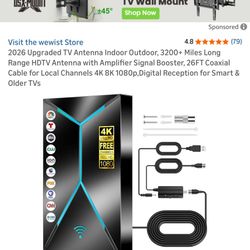 2026 Upgraded TV Antenna Indoor Outdoor, 3200+ Miles Long Range HDTV Antenna with Amplifier Signal Booster, 26FT Coaxial Cable for Local Channels 4K 8