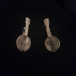 Two Matching Pearl Banjo Brooches