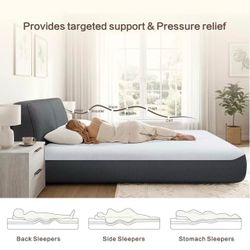 KISLOT Queen Boneless Bed, Frame & Headboard & Mattress Set No Assembly All-in-One Bed in a Box, 59.48'' Queen Size, 15.75''H Medium Firm Hybrid Mattr