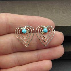 Sterling Silver Blue Turquoise Stone Heart Love Stud Earrings

