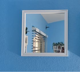 Square Wall Mirror White Frame Set of 2
