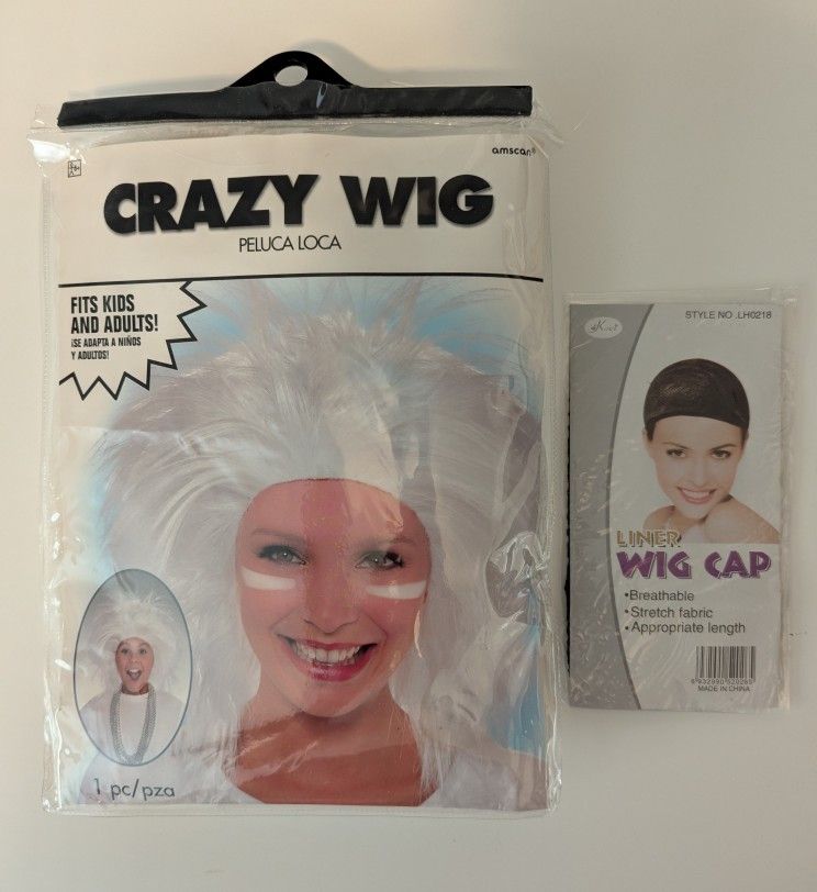 Crazy White Hair Wig & Wig Cap