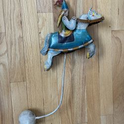 Vintage Medieval Princess On Horse Figure Sky Hook Metal Balance Toy Folk Art  