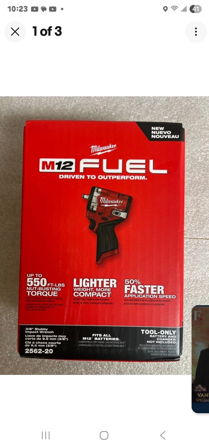 Milwaukee M12 FUEL 3/8" 2562-20 GEN2 (2025) Stubby Impact Wrench - Tool Only, 550lbs torque, Firm