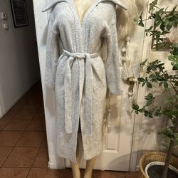 Boucle Oversized Collar Belted Duster Cardigan Size Small 