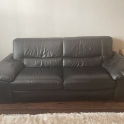 Natuzzi Black Leather Couch Chair and Ottoman 
