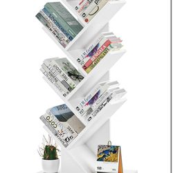 8 Tier Tree Bookshelf with Drawer, Free Standing Wood Bookcase for Living Room, Bedroom, Home Office, Space Saving Storage Organizer Bookshelves for B