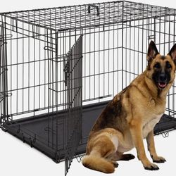 Qpets 48”Dog Crate, Folding Dog Kennel, Dog Cage, Two Doors, with a Tray
