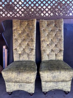 Pair of Tufted High-Back Slipper Chairs