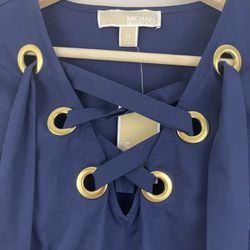 MICHAEL KORS True Navy Blue Lace Up Poplin Tunic NEW Thumbnail
