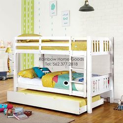 Solid Wood Bunk Bed, Twin / Twin (Optional Trundle)