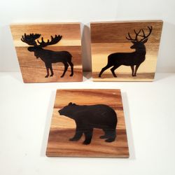 Home Rustique Real Wood Cabin Decor with Bear, Woodland Animals (set of 3