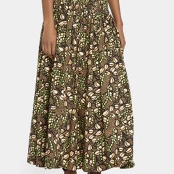 A.L.C Catalina Printed Smocked Waist Midi Skirt