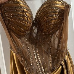 Gold strapless dress size 2