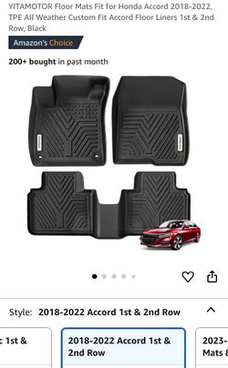 YITAMOTOR Floor Mats Fit for Honda Accord 2018-2022, TPE All Weather Custom Fit Accord Floor Liners 1st & 2nd Row, Black