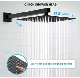 Spray Square High Pressure 10 in. Shower Head with Brass Valve and Handheld Shower Matte Black