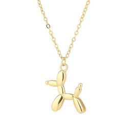 Balloon Shaped Dog Necklace In Gold Or Silver (both Rings Are Silver Plated.