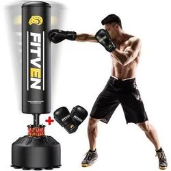 FITVEN Freestanding Punching Bag with Boxing Gloves Heavy Boxing Bag with Suction Cup Base - Men Stand Kickboxing Bag