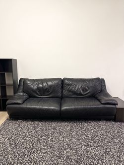 Black Leather Sofa - 2-Seater Plush Couch