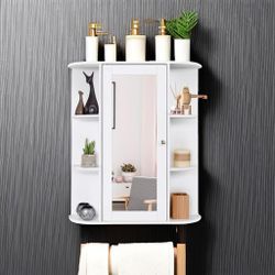 New White Home Wall Mount Bathroom Storage Cabinet MDF Medicine Cabinet Multi-Tiers with Mirror
