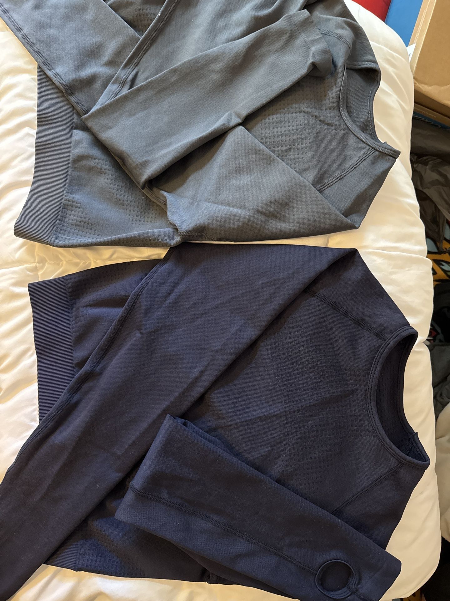 New Sporty Thumb Hole Crop Tops-Dark Gray& Navy- Size Medium