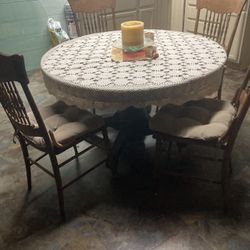 Antique Table And 4 Chairs  With Glass Topper