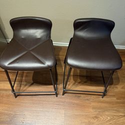 Set of 2 Brown Counter Stools - Modern Faux Leather