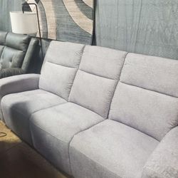 Gray Soft Fabric Power Sofa And Loveseat (New)