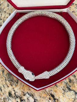 Silver Rhinestone Snake Choker Necklace