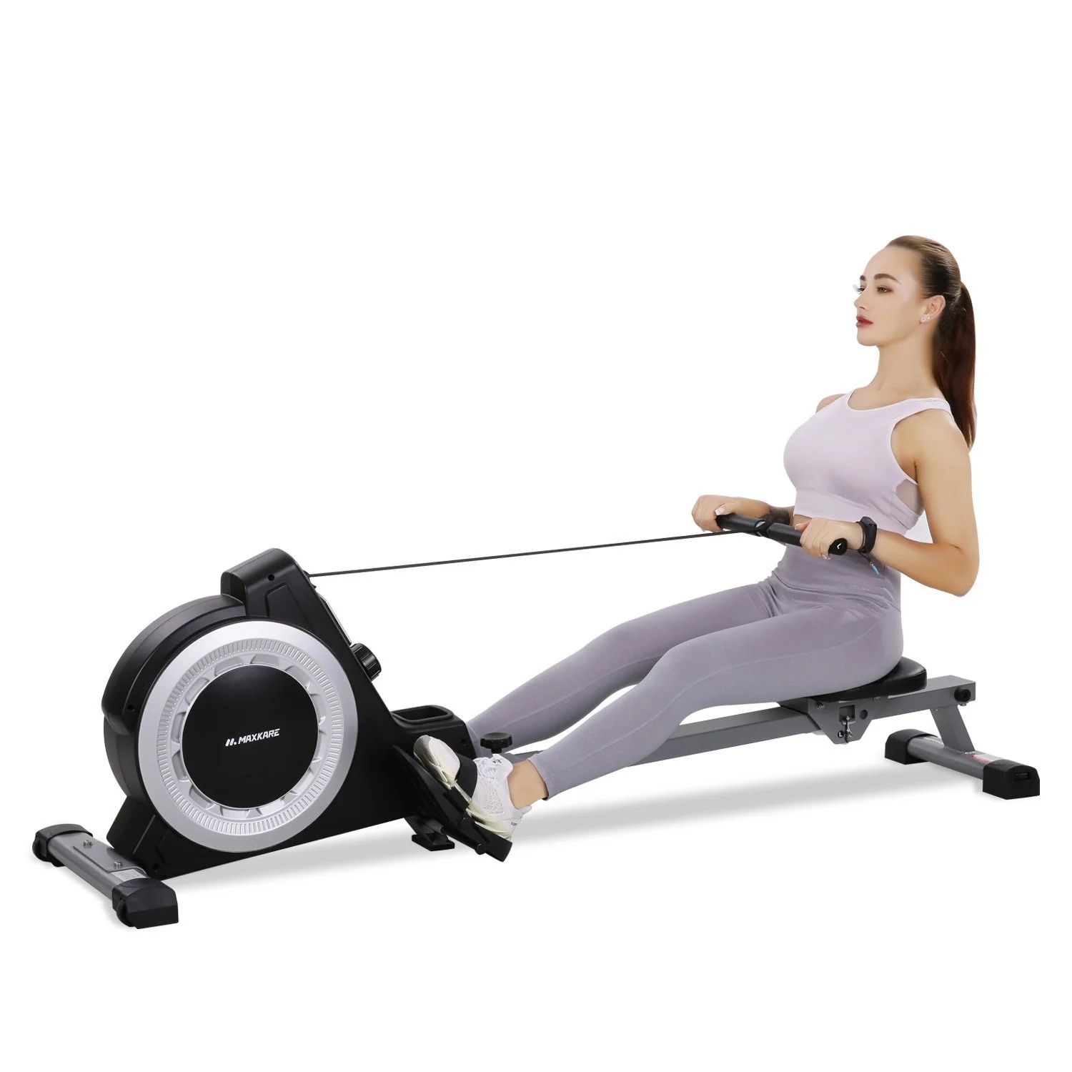MaxKare Rowing Machine Indoor Foldable Magnetic Rower with 16 Level Adjustable Quiet Magnetic Resistance, Ergonomic Seat and LCD Monitor Cardio Exerci